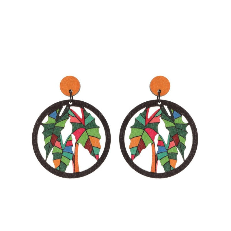 Wholesale Coconut Tree Flower Bird Hollow Round Personalized Fashion Earrings